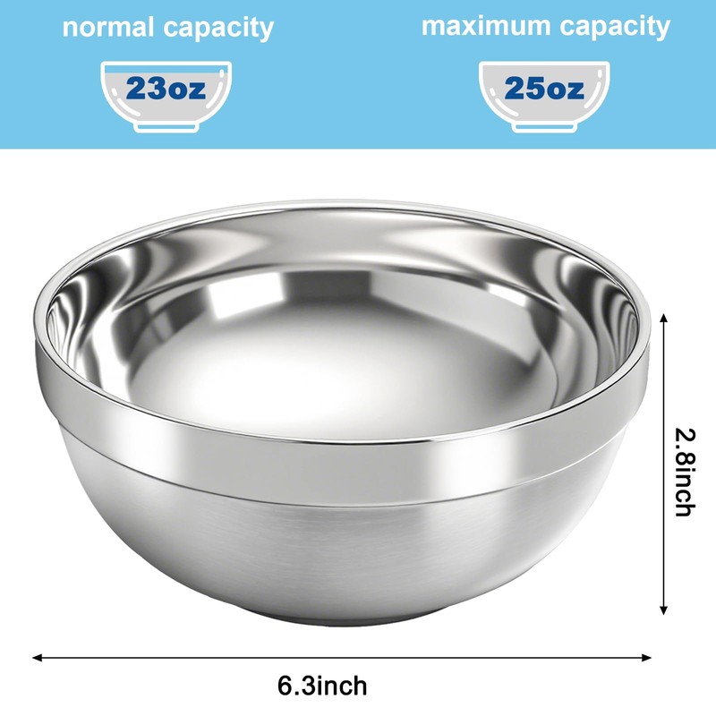 yarlung 10 Pack Stainless Steel Bowls 6.3 Inch Snacks Bowls,