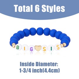 SUPERFINDINGS Pack of 6 Bracelets for Big Sister, Blue Bracelets for Little Sister, Round Beads, Stretch Bracelet, Fashionable Announcement Bracelet, Friendship, Birthday, Jewellery, Gifts for Girls,