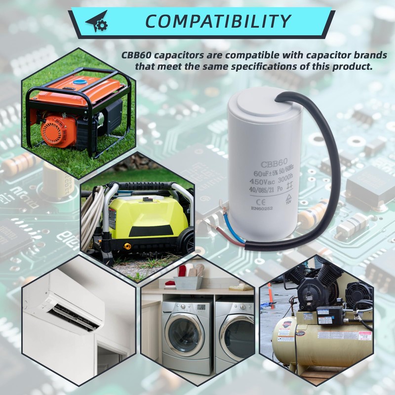 CBB60 60UF 450vac Motor Run Capacitor Volt Cylindrical Dual Wire,