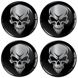 SkinoEu 4 x 50 mm Sticker for Hub Caps Hub Caps Hub Caps Wheel Hub Cover Wheel Sticker Black Silver Skull A 7250