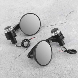 Espejos Retrovisores del Extremo del Manillar de la Motocicleta con Luz LED de Señal de Universal 2 Piezas 22 Mm 7/8 Pulgadas Espejo Lateral Redondo Accesorio de Motocicleta