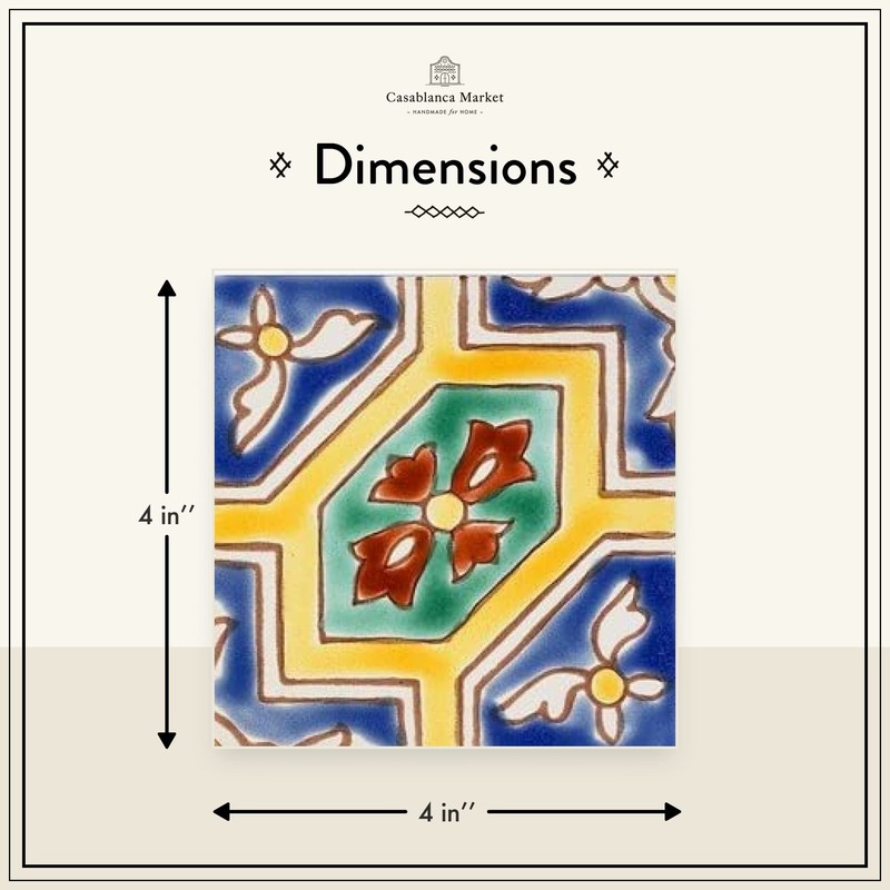 Casablanca Market MT032 Mediterranean Ceramic Malta Decorative Tile, Blue/Yellow