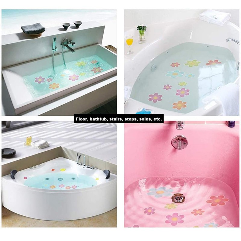 Non-Slip Bathtub Stickers, Floral Design, 10-Pack with Application Scraper (10)