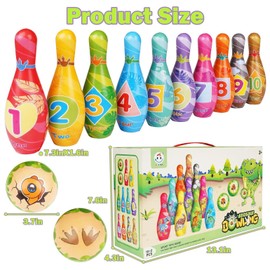 The Magic Toy Shop Soft Bowling Set & Skittles Game Dinosaur Themed - Carnival Games, Educational Indoor/Outdoor Toys for Kids, Toddler Toys for Boys & Girls Age 3 and Up - Fun Learning