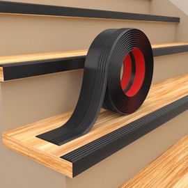 Jaspond 20FT Non-Slip Rubber Stair Nosing, Self Adhesive Stair Edging, Peel & Stick Staircase Step Edge Protector for Indoor & Outdoor