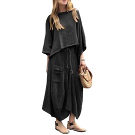 utcoco Women's 2 Piece Outfits Casual Skirt Sets Long Sleeve Tops Irregular Midi Skirts 2025 Matching Outfits (Small, Black)