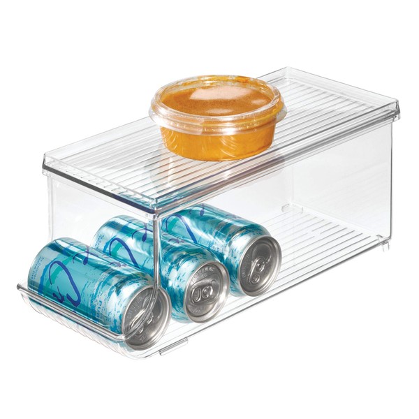 iDesign Storage Container with Lid, Plastic Storage Box for Fridge and Pantry with Space for 9 Cans, Practical Fridge Storage for Food and Drinks, Clear