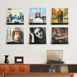 Heimera Vinyl Record Shelf Wall Mount, 6 Pack 12 inch Album Record Holder Display, Wood Floating Shelves for Wall Decor, Album Shelves, Kids Bookshelf, Magazine Rack, Black