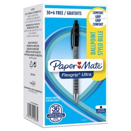 PaperMate Medium Point (1.0 mm) Flexgrip Ultra Retractable Ballpoint Pen, Black, Box of 30+6