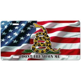 onestopairbrushshop Dont Tread On Me American Flag Front License Plate with Custom Background Options