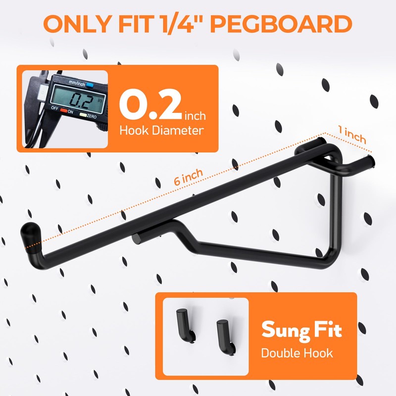 INCLY 8 Pack 6" Pegboard Shelf Hooks, 1/4" Peg Board
