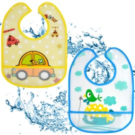 Baby Bib Set of 2 EVA with Crumb Catcher Washable Velcro Fastening