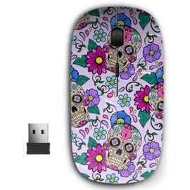 KAWAMOUSE 2.4G Ergonomic Portable USB Wireless Mouse for PC, Laptop, Computer, Notebook with Nano Receiver (Festive Sugar Skulls Heart)