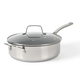 Martha Stewart Delaroux Stainless Steel 4-Quart PFAs Free Premium Ceramic Nonstick Saute Pan w/Tempered Glass Lid