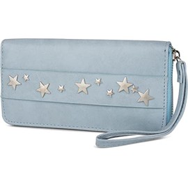 styleBREAKER 02040055 Women's Purse with Star Rivets, Zip Around and Wrist Strap, lightblue, Modern