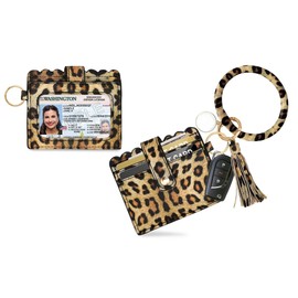 Ciana keychain Ring with Credit Card Holder - Stylish Bracelet and Minimalist Wallet - Securely Holds Keys and Cards - Sleek and Practical Design - Ideal for Women (Leopard Print)