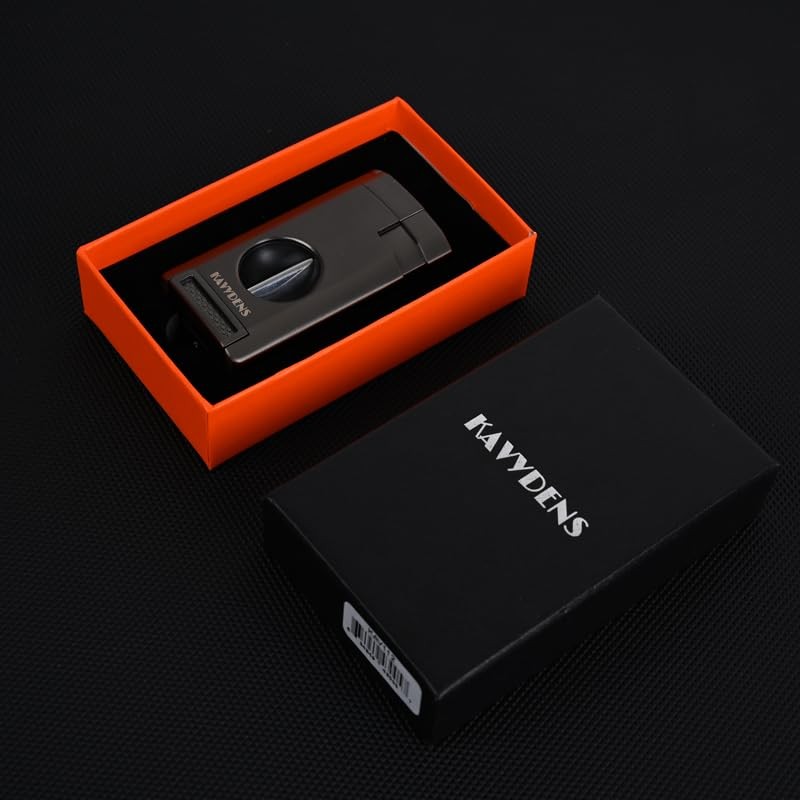 KAVYDENS Triple Jet Torch Lighter with Deep V-Cut Cigar Cutter