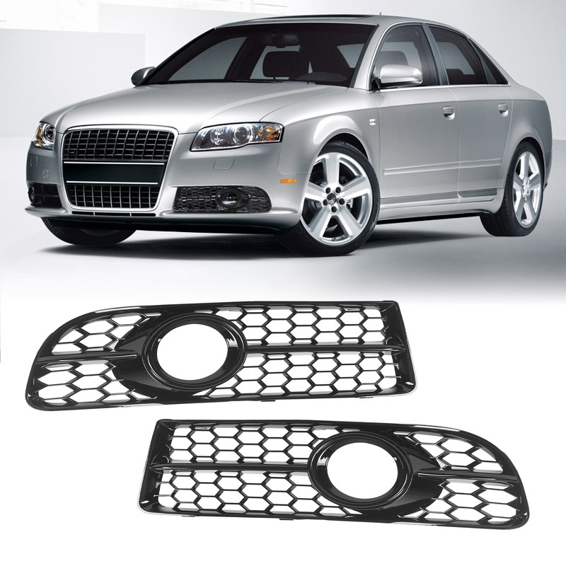 1 Pair Front Fog Lamp Grille Bezel 8E0807681F Glossy Black