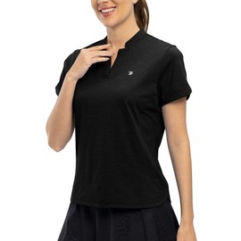Rdruko Women's Golf Shirts Short Sleeve Dry Fit V Neck Tennis Tops Moisture Wicking Athletic Workout Polo Shirts UPF 50+, Black, XL