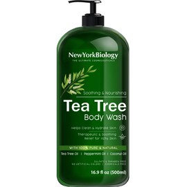 New York Biology Tea Tree Body Wash for Men and Women - Moisturizing Body Wash Helps Soothe the Skin - Refreshing and Hydrating Cleanser for Body and Feet - 16.9 Fl Oz (Pack of 2)