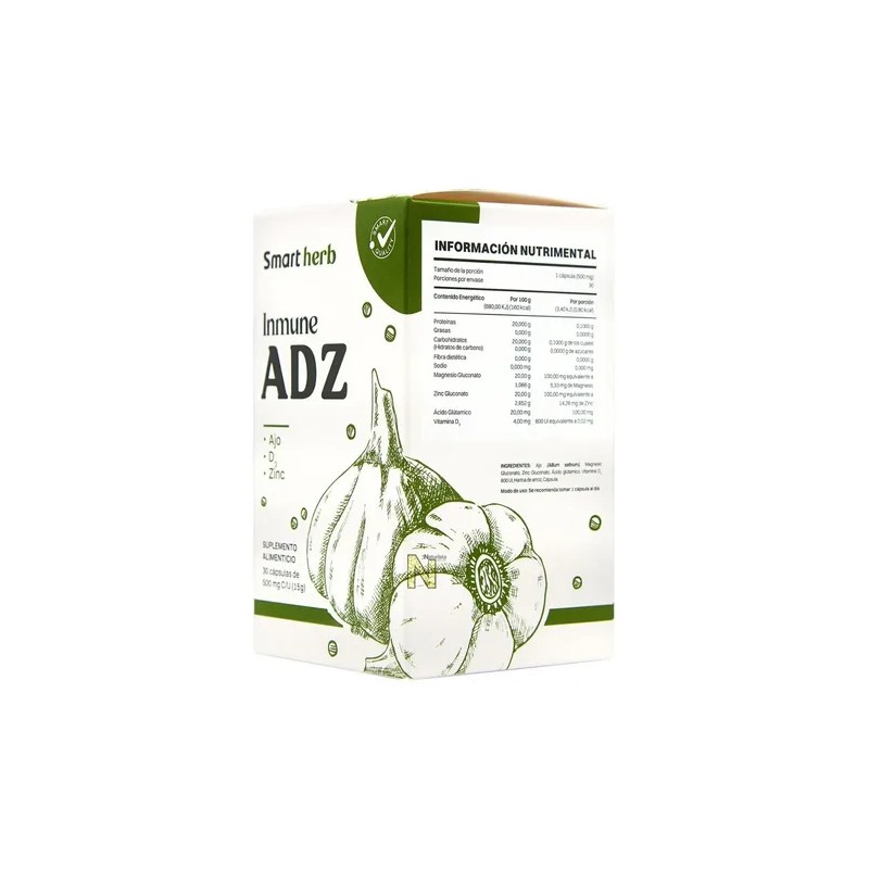 Inmune ADZ con Ajo Vitamina D3 y Zinc 30 capsulas