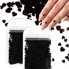 200PCS Black Heart Nail Art Decals Charms for Nails, Clear 3D Acrylic Heart Nail Charms for Women DIY Manicures Salon Accessories