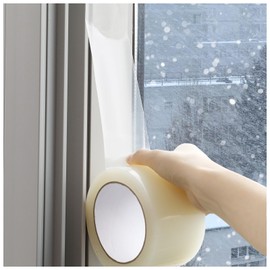 fowong Transparent Window Weather Sealing Tape, 2-1/2In x 32 Yards Clear Window Draft Isolation Sealing Film Tape, 96Ft Weather Stripping Cover Gaps for AC, No Residue