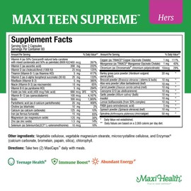 Teen Vitamins for Girls 12-17 - Teen Multivitamin D3, Iron, Calcium, Biotin, Zinc, Digestive Enzymes – Teenager Girl Multi Vitamins for Healthy Skin, Immune & Mood Support – 120 Count