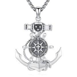 Eusense Compass Necklace 925 Sterling Silver Compass Pendant Chain Gifts for Father's Day Graduation Gift Jewellery for Men Women, Sterling Silver, No Gemstone