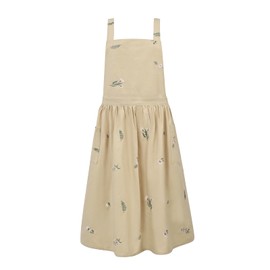 Surblue Cross Back Aprons for Women with Pockets Cute Japanese Cotton Kitchen Aprons Waterproof Pinafore Dress for Painting Cleaning Cooking Gardening, Flowers Beige