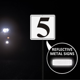 i-CowFun Reflective Aluminum Number Signs 5, Metal 12" X 12" Parking Spot Number Signs, Large Reflective Numbered Signs for Floor, Dock, Court, Aisle, Field and Outdoor Use, Weather-Resistant