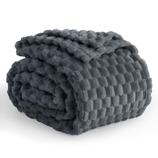 Aisbo Dark Grey Blanket Throws For Sofas Bed - Fleece
