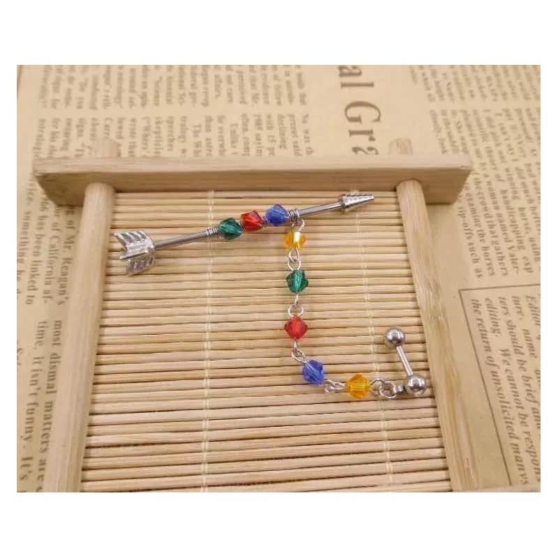 PMX Piercing Industrial Flecha Con Cadena, Arete Transversal 1pz