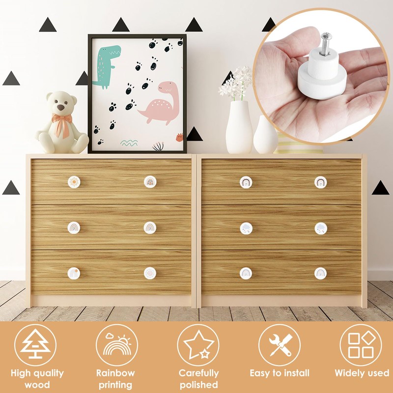 8Pcs Wooden Drawer Knobs with Screws, Cute Creative Cabinets Knobs