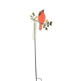 Red Carpet Studios Garden Décor Stained Glass Rain Gauge, 36-Inch, Cardinal on Branch