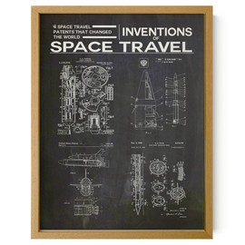 Wallbuddy Space Exploration Patent Poster | Goddard Rocket, Shuttle System, Propulsion Mechanisms, and Orbital Launch Vehicles Blueprint Art for Engineers and Enthusiasts | Oak Framed 12x16 inches