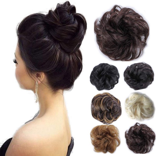 Hair Bun Extensions Wavy Curly Messy Hair Extensions Donut Hair Chignons Synthetic Hair Piece Wig (Dark Brown)