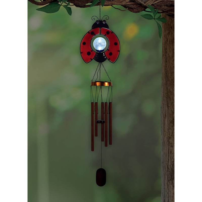 Sunset Vista Designs Collection Solar Wind Chime, Ladybug, 7.48" x