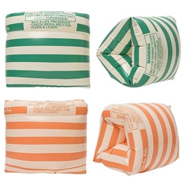 2-4 Pack Arm Floaties for Kids Adult - Vintage Striped Inflatable PVC Swimming Rings Pool Floats Arm Bands for Kids Adult Toddlers Children 3-5-6-12 Years (Orange+Green)