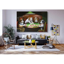 Looife Animal Canvas Wall Art 30x20 Inch Dogs Playing Poker Cards Gambling Retro Painting Artwork Reproducton Room Wall Decor for Game Room Bedroom
