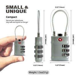 UP Security Suitcase Locks TSA Approved, Small Combination Cable Padlock, TSA Locks for Luggage, Combo Padlocks with Code for Backpack Zipper, Gym Locker, Ammo Can, Guitar Gun Case, Box (Black+Gray)
