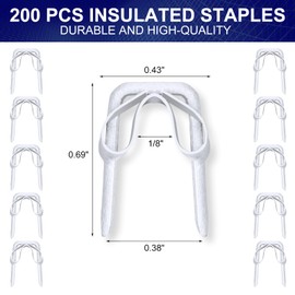 Tandefio 200 Pcs Electrical Wire Staples U Type 1/8 Inch Insulated Staples Wire Tacks for Cables Organization, Secures Low Voltage Efficient Cable Clips for Speaker Telephone Thermostat, White