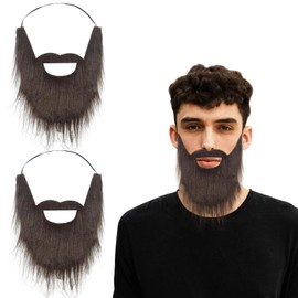 UILYNIU Pack of 2 Fake Beards, Moustache of Presidents, Party Fake Beard, Funny Beard, Santa Beard, False Beards for Men, Children, Gatherings, Cosplay Accessories (Brown)