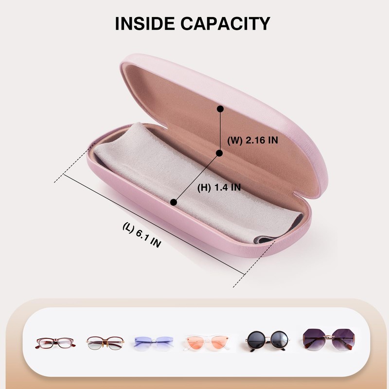 Marvolia Hard Shell X-Large Eyeglasses Case - Pink PU Leather