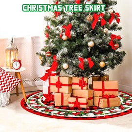 New Christmas Tree Skirt: Red Skirt for Christmas Tree Mat with Snowflake Xmas Tree Pattern, Christmas Tree Base Cover for Christmas New Year Party Indoor and Outdoor Decoration (122cm/48inch)