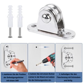Set of 4 standing block pulley pulley with duplex bearings, pulley with ball bearings, with 8 screws and 8 white plastic sleeves, standing block pulley for ropes