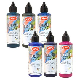 Viva Decor Fabric Dye Set of 6 x 90 ml (Indigo Love) Tie Dye, Fabric Dyes, Washable Fabric Dye, Batik Colours, Machine Washable for Children and Adults