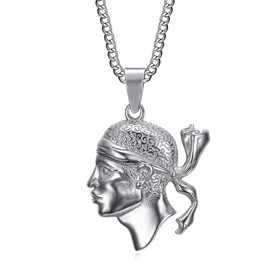 BOBIJOO Jewelry - Silver Plated Stainless Steel Moor's Head Pendant with 60cm Chain 30x30mm - Symbolic Corsica Jewellery 20g