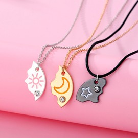 YOIVY BFF Sun Moon Star Best Friend Forever Necklace 3 Pcs Puzzle Matching Pendant Necklaces Bestie Friendship Necklace Long Distance BFF Necklaces Gift for Friend Unisex