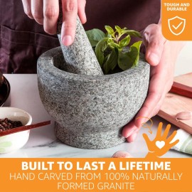 Priority Chef Heavy Duty Natural Granite Small Mortar and Pestle Set, Hand Carved, Make Fre...
